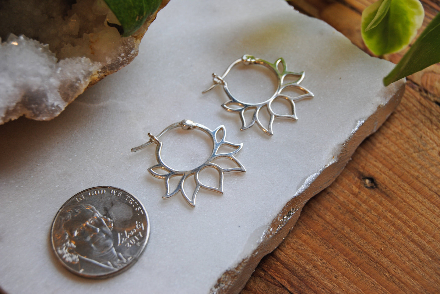 Sterling silver lotus earrings