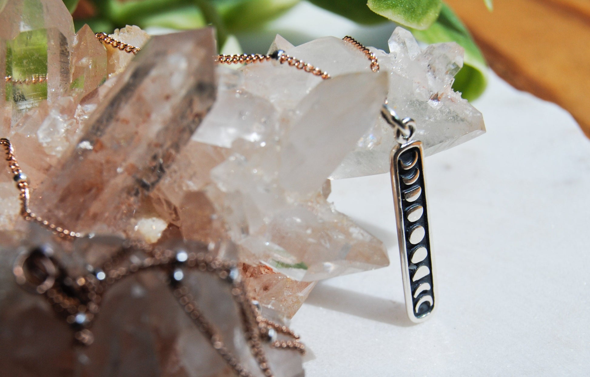 Sterling moon phases bar necklace