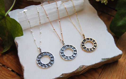 Circle moon phases necklace