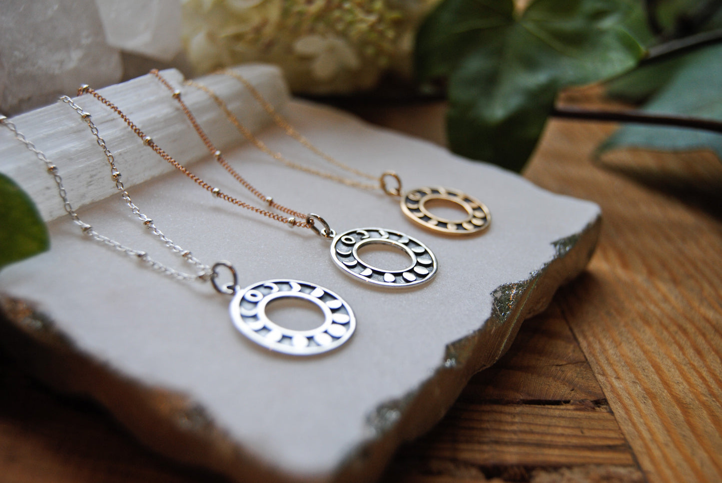 Circle moon phases necklace