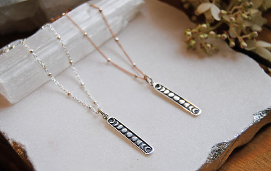 Sterling moon phases bar necklace