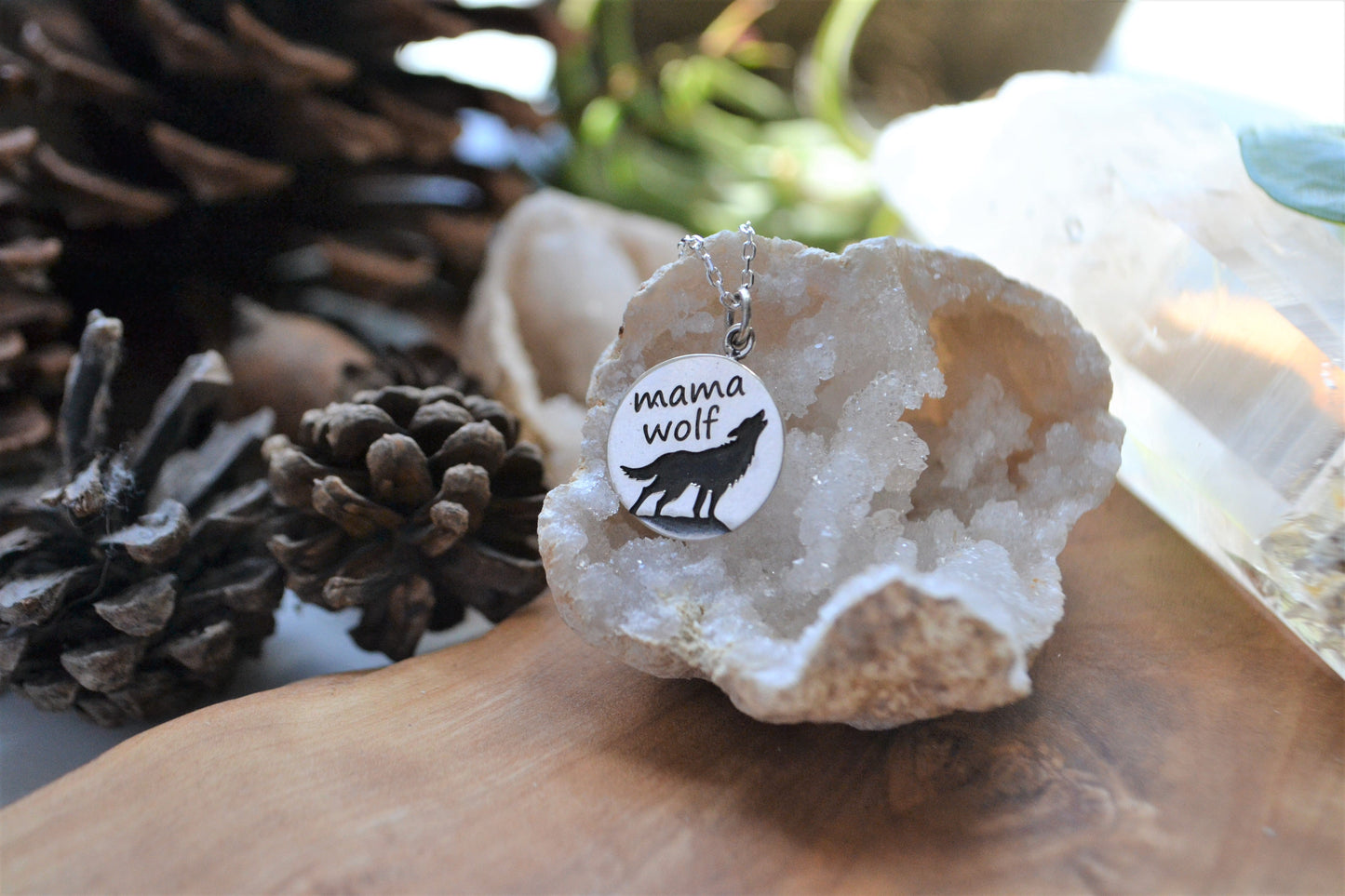 Mama wolf necklace