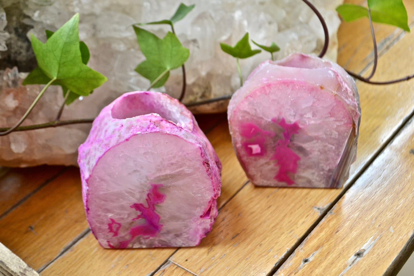 Pink geode tea light candle holder