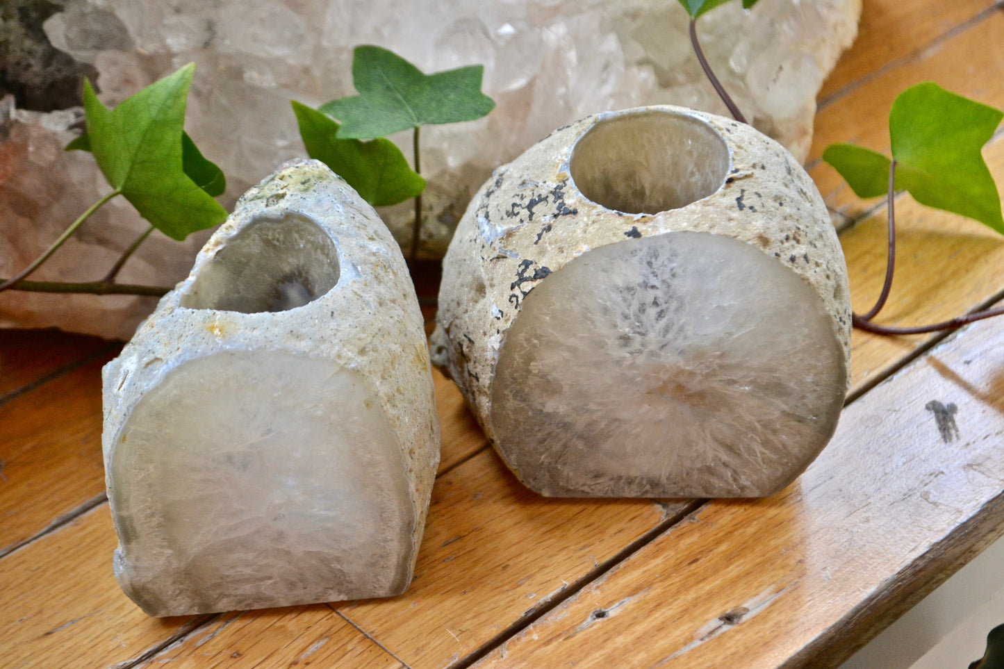 Natural geode tea light candle holder