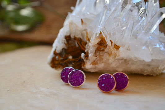Purple druzy earrings