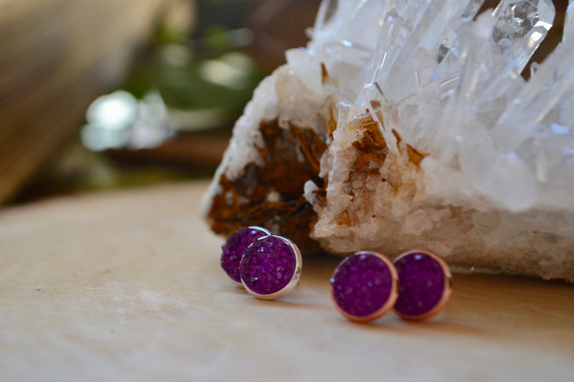 Purple druzy earrings