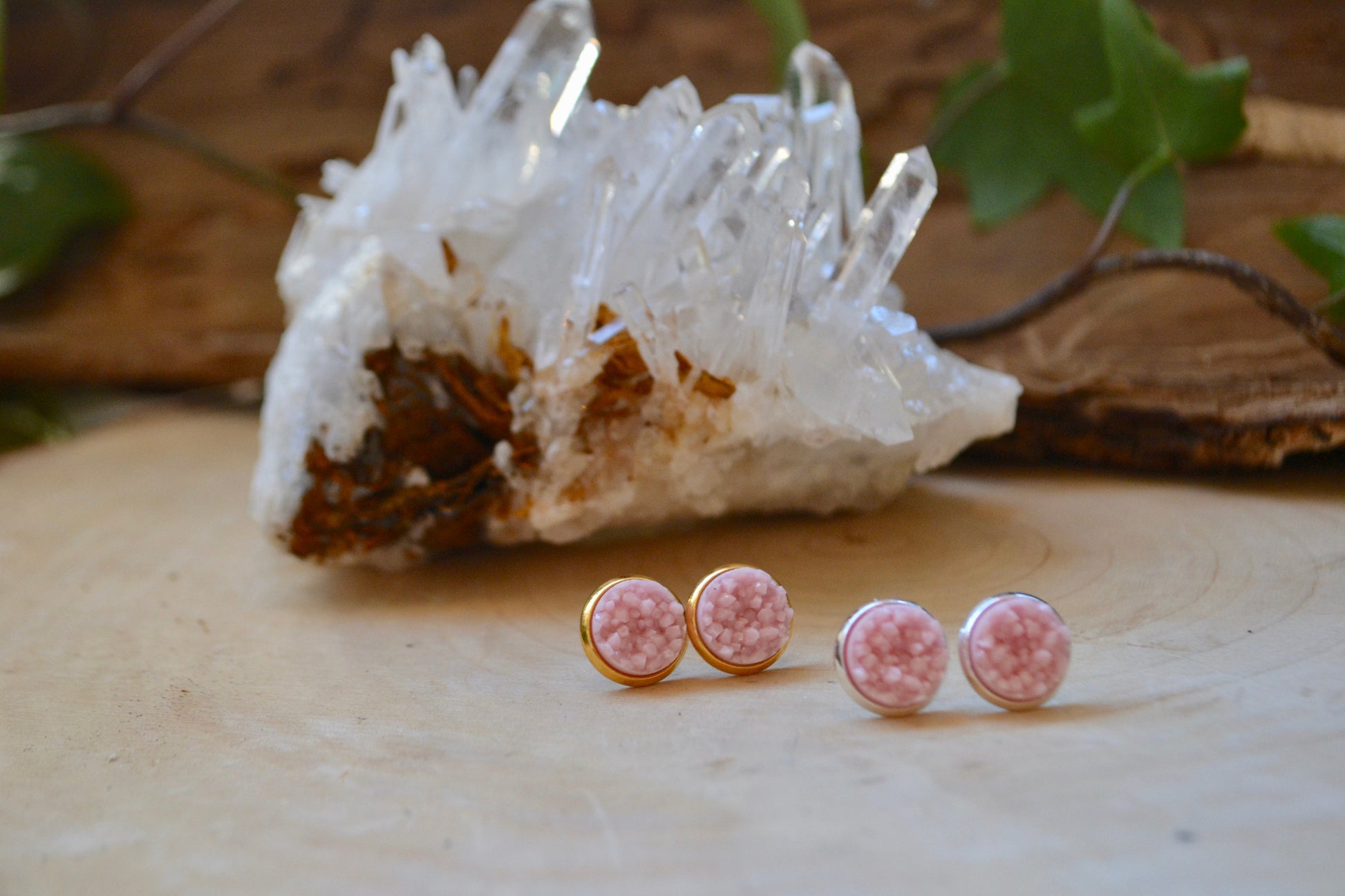 Pink druzy earrings
