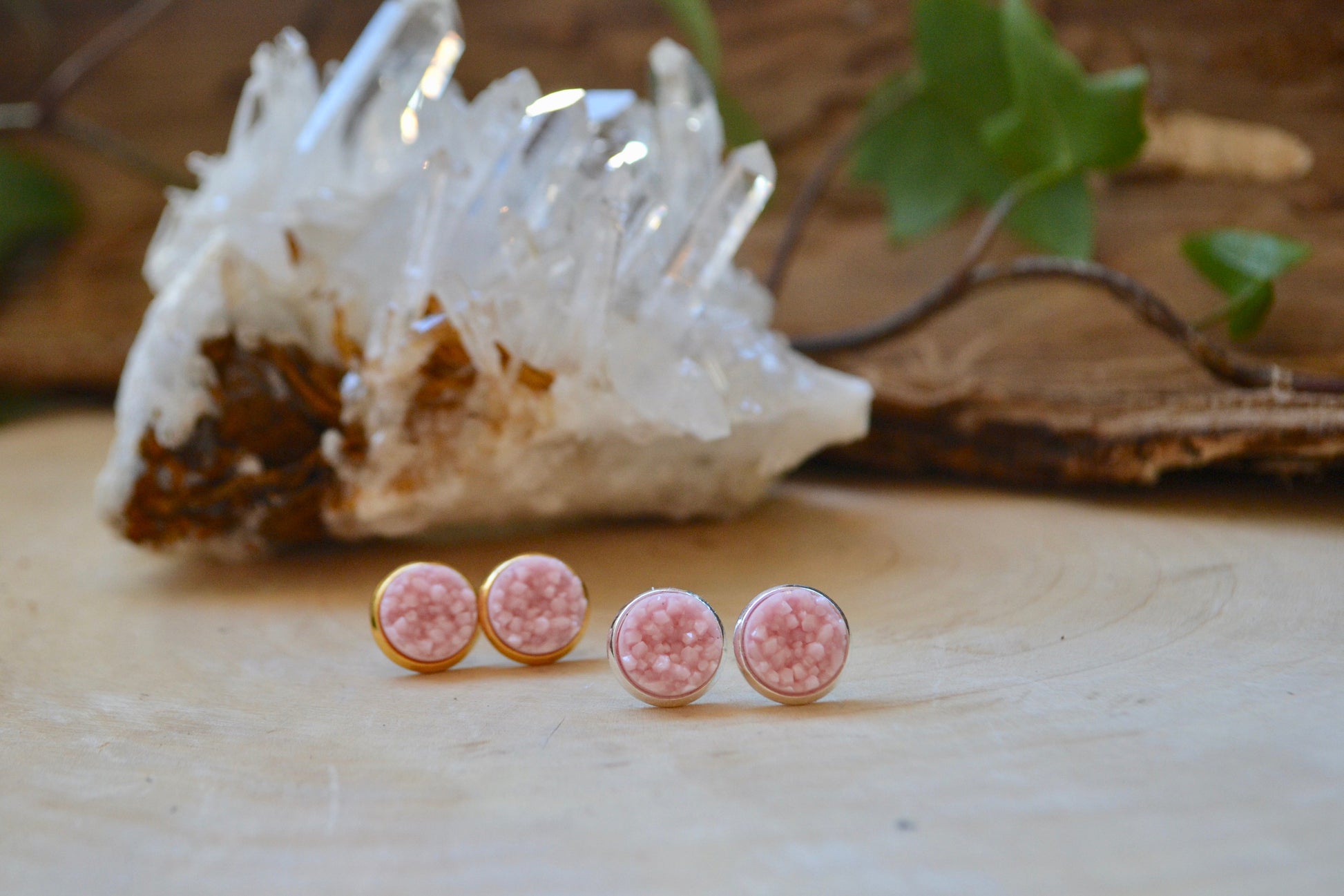 Pink druzy earrings
