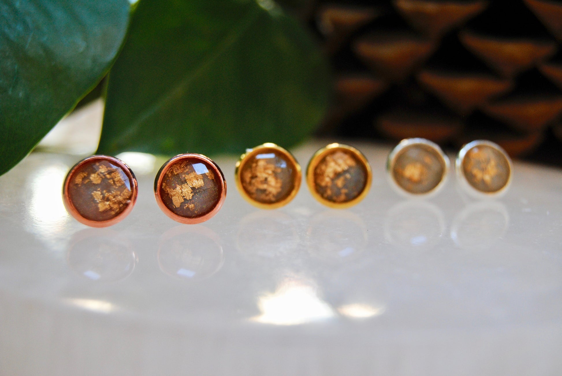 Grey resin stud earrings