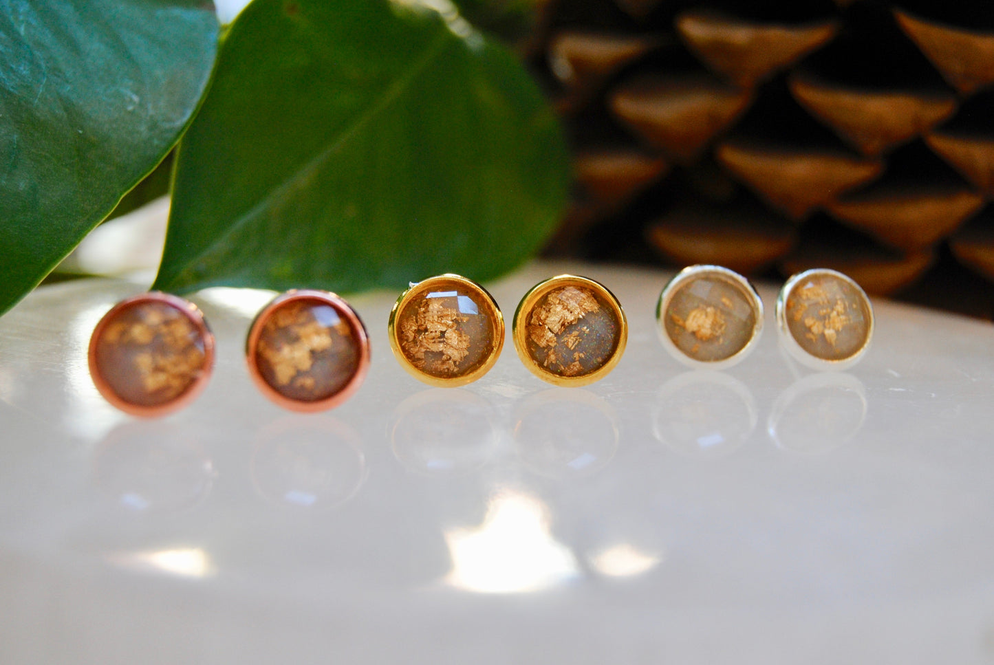 Grey resin stud earrings