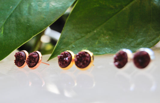 Maroon druzy stud earrings
