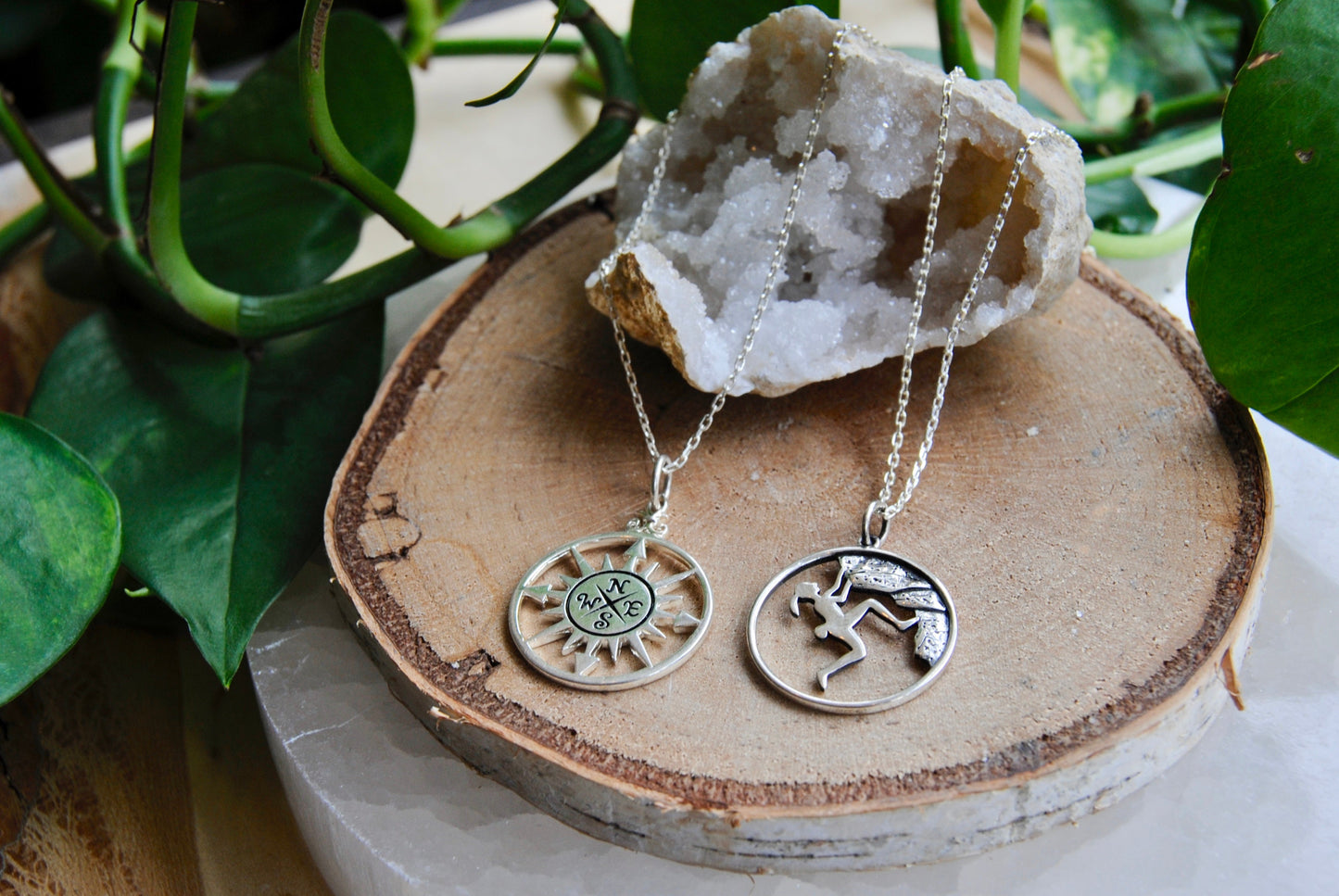 Compass and hiker necklace