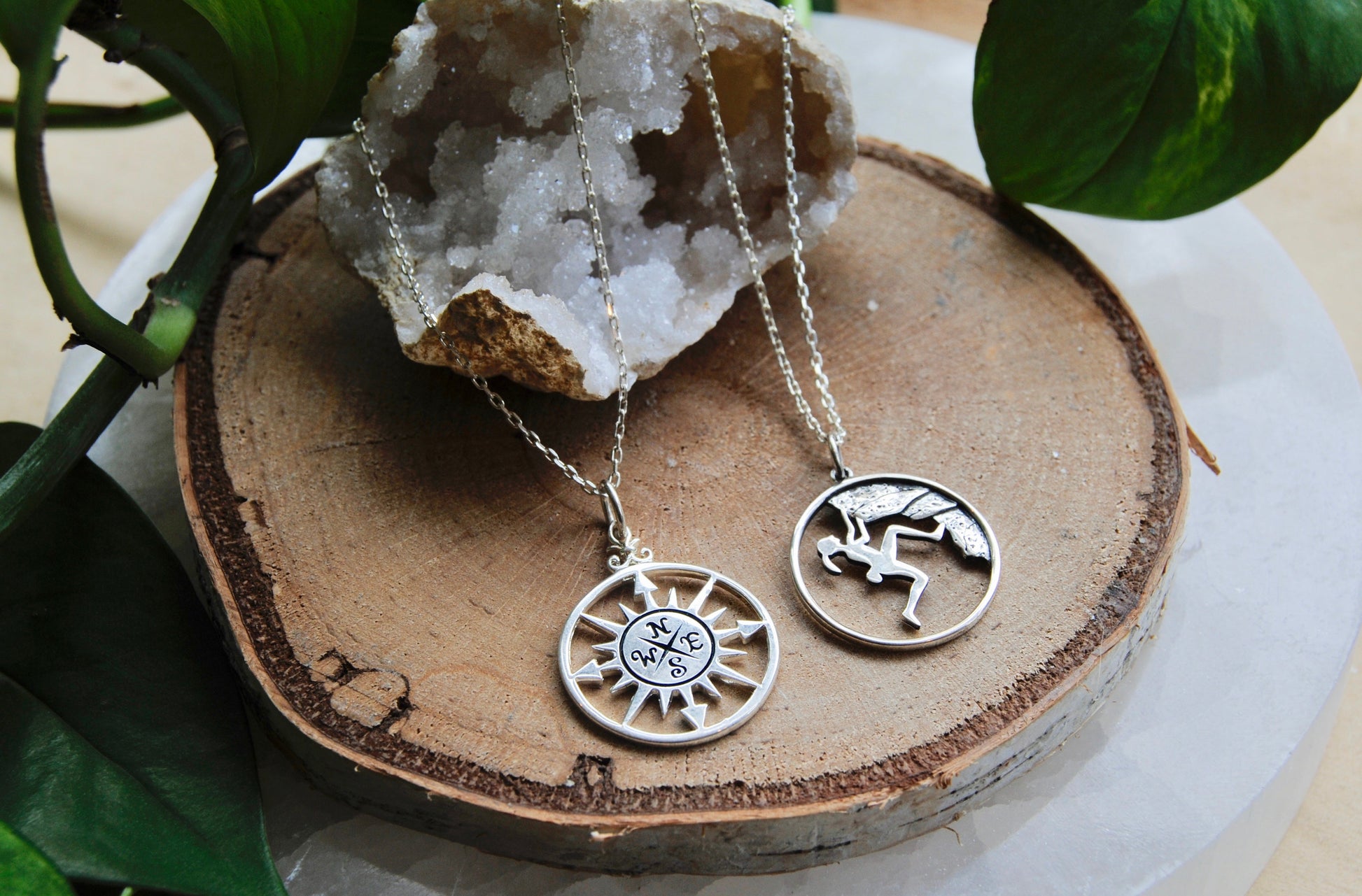 Compass and hiker necklace